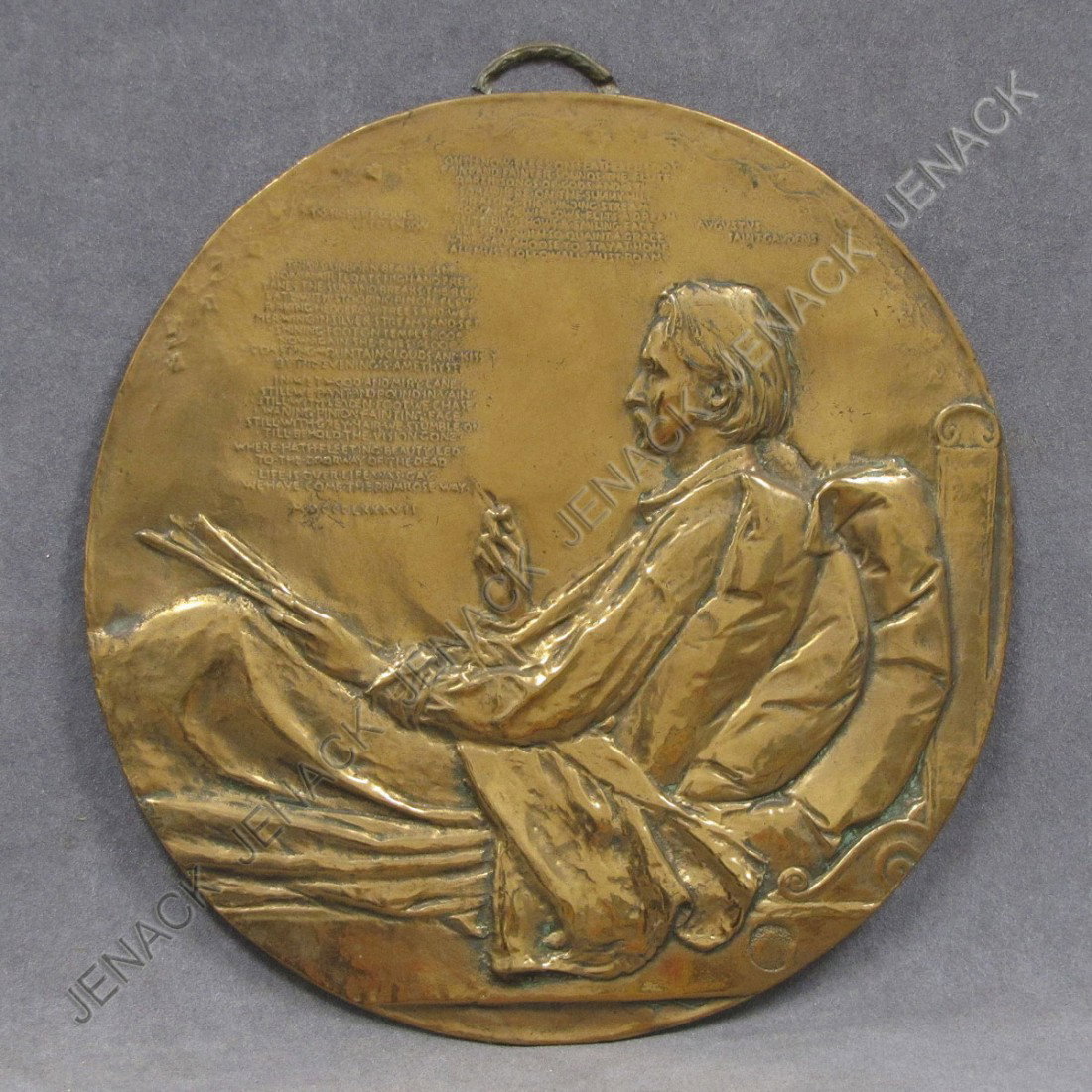 AGUSTUS SAINT GAUDENS (AMERICAN NH 1848-1907): AGUSTUS SAINT GAUDENS (AMERICAN NH 1848-1907), BRONZE REPOUSSE ROUNDEL, ROBERT LOUIS STEVENSON, 1887. DIAMETER 11 5/8"