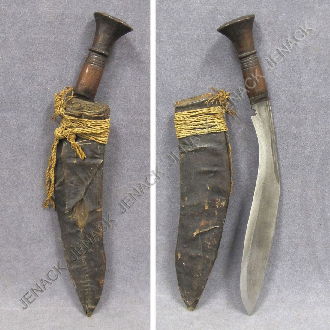 ANTIQUE INDONESIAN KUKURI KNIFE/SCABBARD: ANTIQUE INDONESIAN KUKURI KNIFE/SCABBARD. LENGTH 18"