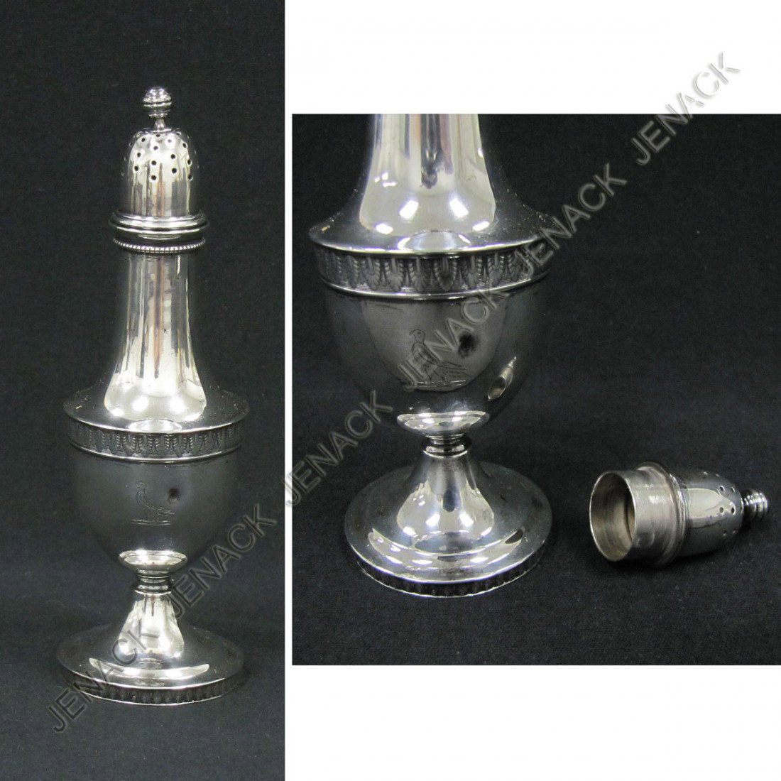 TIFFANY & CO. STERLING SILVER HELMET SHAKER: TIFFANY & CO. STERLING SILVER HELMET SHAKER, MOORE MARK, UNION SQUARE #1543/2299. HEIGHT 6 5/8"; 3.93 OZT (SLIGHT DENT)