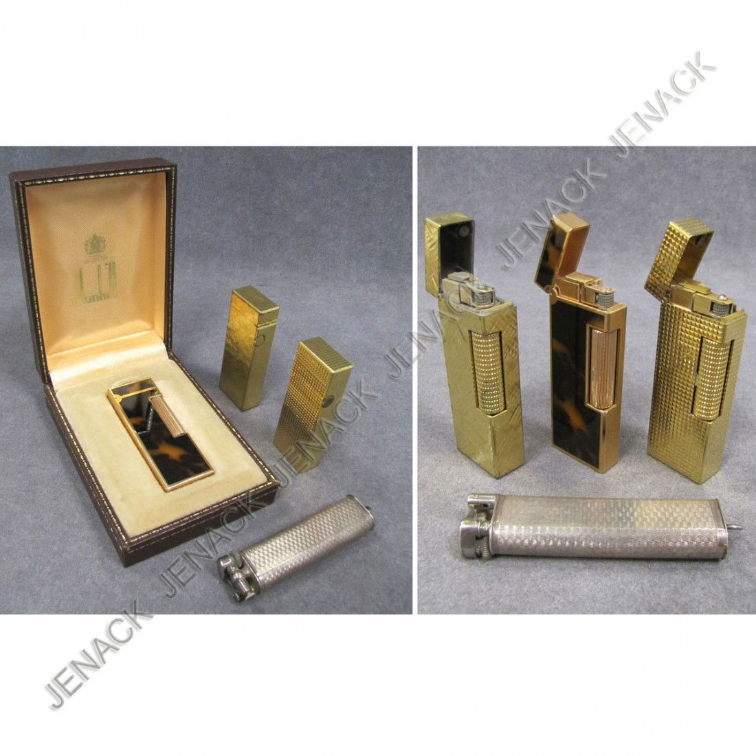 LOT (4) VINTAGE DUNHILL CIGARETTE LIGHTERS: LOT (4) ASSORTED VINTAGE DUNHILL GOLD PLATED/STERLING CIGARETTE LIGHTERS