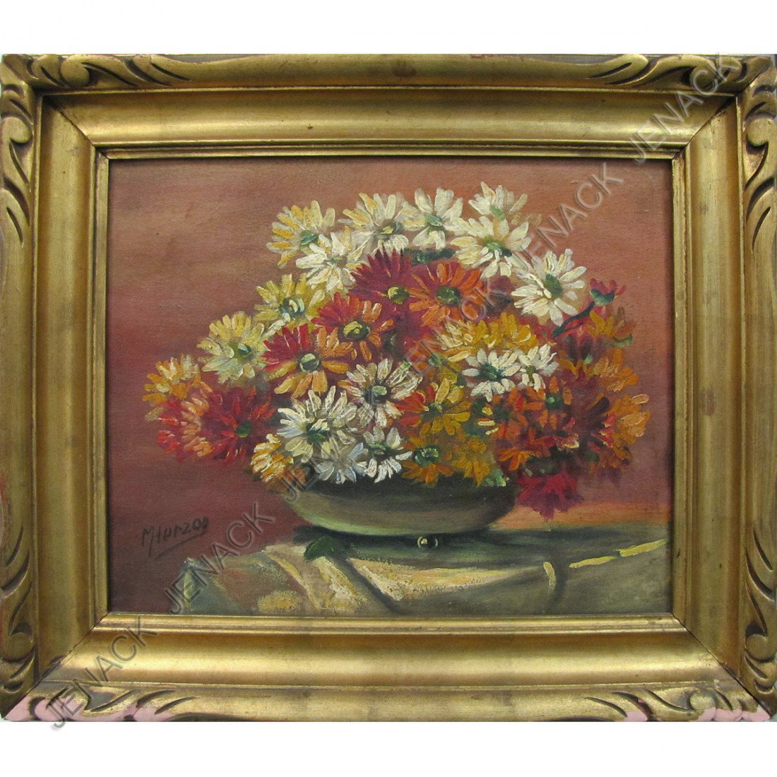 MAX HERZOG (AMERICAN 1889-1962), OIL ON CANVAS: MAX HERZOG (AMERICAN 1889-1962), OIL ON CANVAS, FLORAL ARRANGEMENT, SIGNED. 13 X 16"; FRAMED 19 X 22"