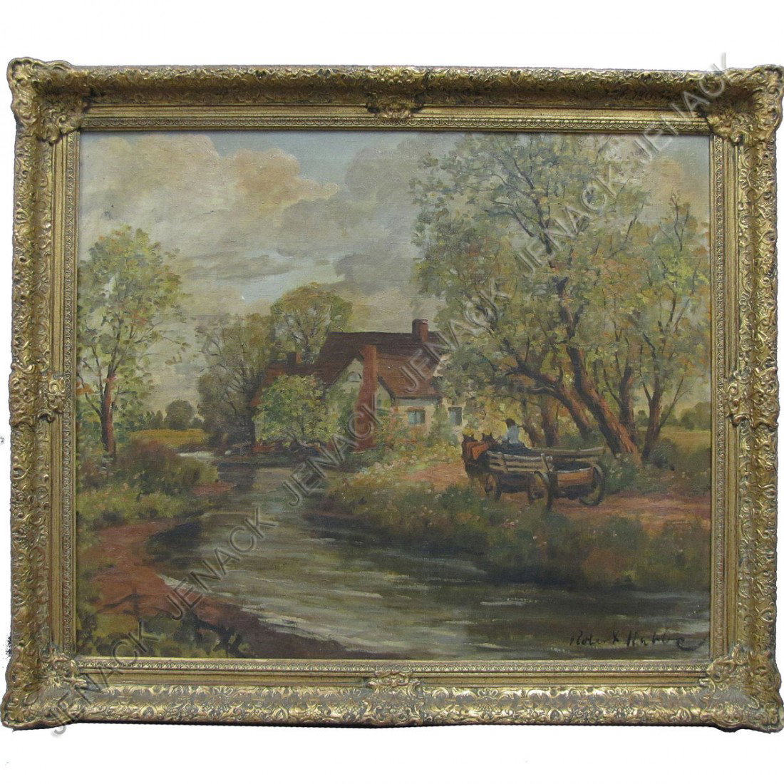 AMERICAN SCHOOL (20TH CENTURY), OIL ON CANVAS: AMERICAN SCHOOL (20TH CENTURY), OIL ON CANVAS, COTTAGE BY STREAM, SIGNED ROBERT HABBE. 25 X 30"; FRAMED 31 X 36"