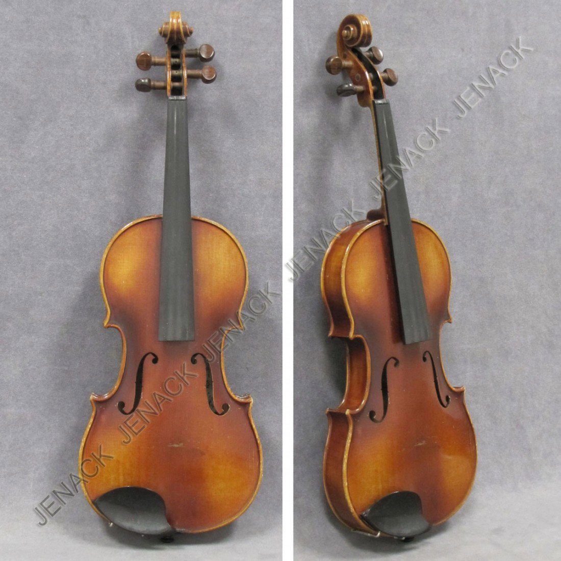 VINTAGE E.R. PFRETZSHNER LABELED STRAD COPY VIOLIN: VINTAGE E.R. PFRETZSHNER LABELED STRAD COPY VIOLIN, 1961 TWO PIECE BACK. LENGTH 14"
