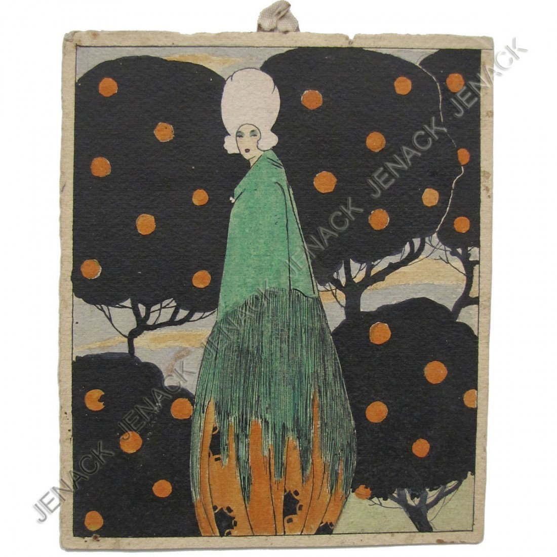ATTRIBUTED TO AUBREY VINCENT BEARDSLEY: ATTRIBUTED TO AUBREY VINCENT BEARDSLEY (BRITISH 1872-1898), INK & WATERCOLOR ON CARDSTOCK, UNTITLED, UNSIGNED. SHEET 7 1/2 X 6 1/4"