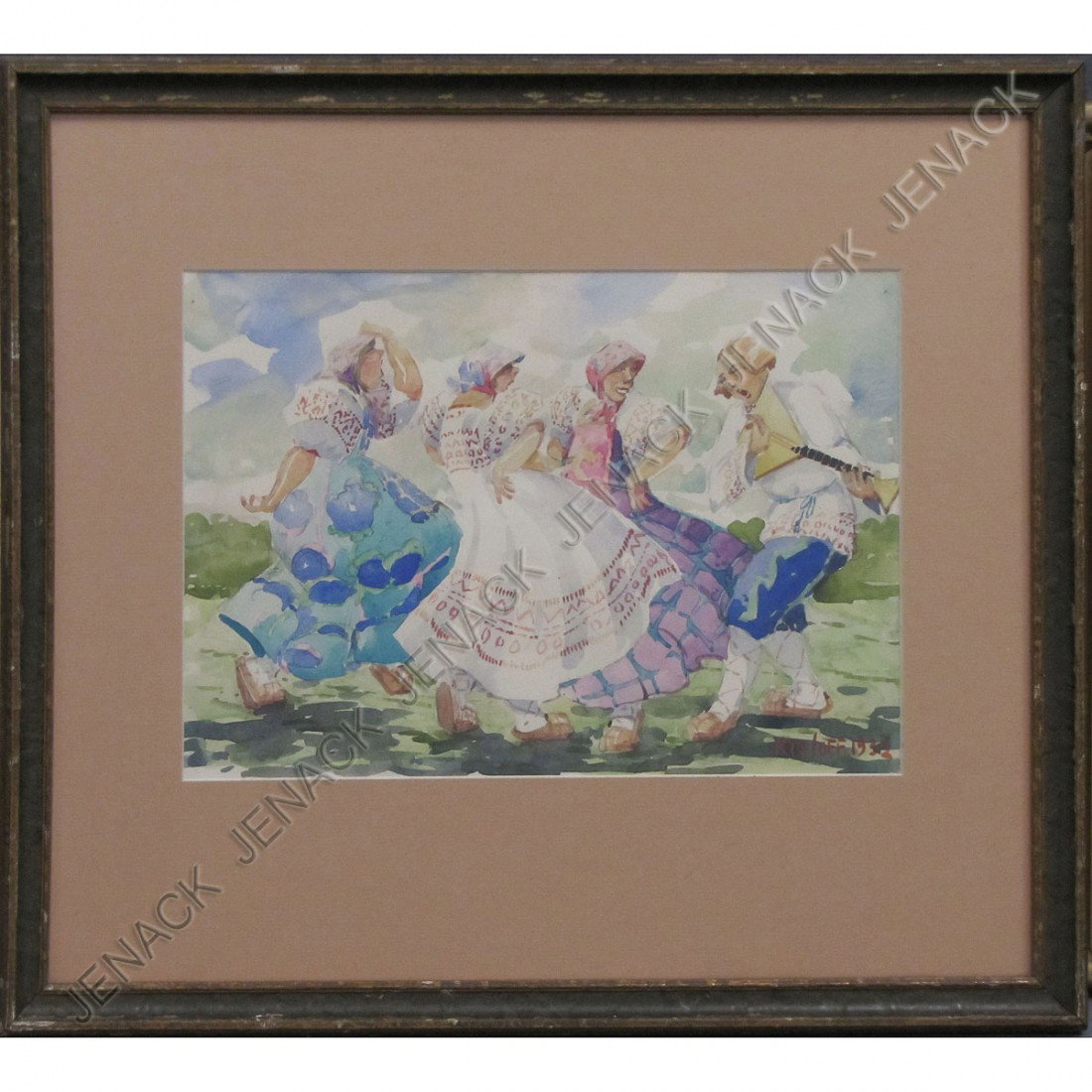 BORIS KRYLOFF (RUSSIAN 1891-1977), WATERCOLOR: BORIS KRYLOFF (RUSSIAN 1891-1977), WATERCOLOR, FIGURES IN NATIVE COSTUME, SIGNED 1932. SIGHT 9 3/4 X 14"; FRAMED AND GLAZED-18 X 21"