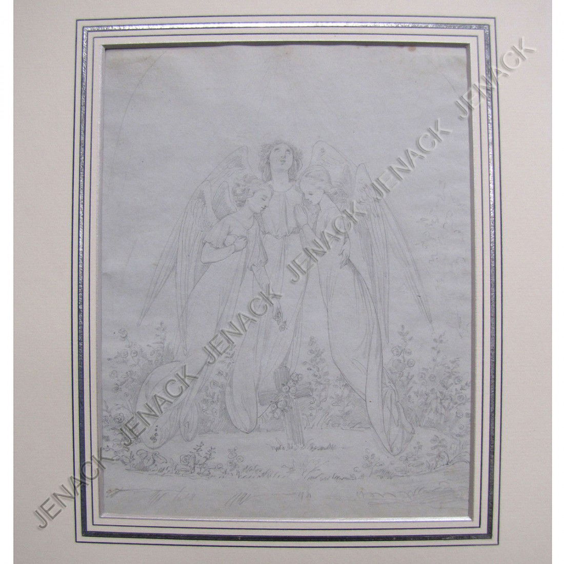 SCHOOL OF WILLIAM BLAKE (BRITISH 1757-1827): SCHOOL OF WILLIAM BLAKE (BRITISH 1757-1827), GRAPHITE ON GRAY PAPER, ANGELS, UNSIGNED 19TH CENTURY. SHEET 9 X 7"
