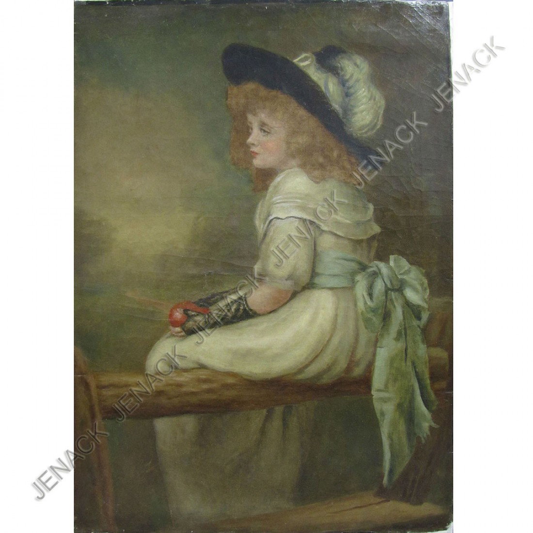 ENGLISH SCHOOL (19TH CENTURY), OIL ON CANVAS: ENGLISH SCHOOL (19TH CENTURY), OIL ON CANVAS, SEATED YOUNG WOMAN, AFTER GAINSBOROUGH, UNSIGNED. 28 X 19 1/4" (RELINED)