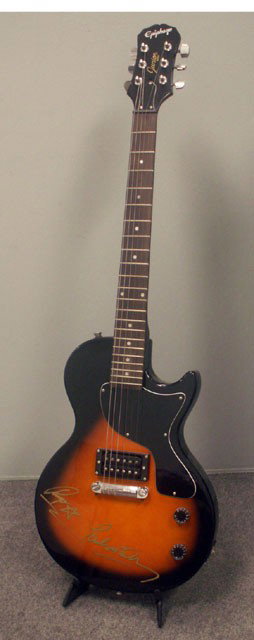 EPIPHONE LES PAUL JUNIOR GUITAR, SIGNED PAUL MCCAR: EPIPHONE LES PAUL JUNIOR GUITAR, #KO50503766, SIGNED BY RINGO STARR AND PAUL MC CARTNEY. WITH COA, AGS DIVISION AUSTIN TEXAS #13700