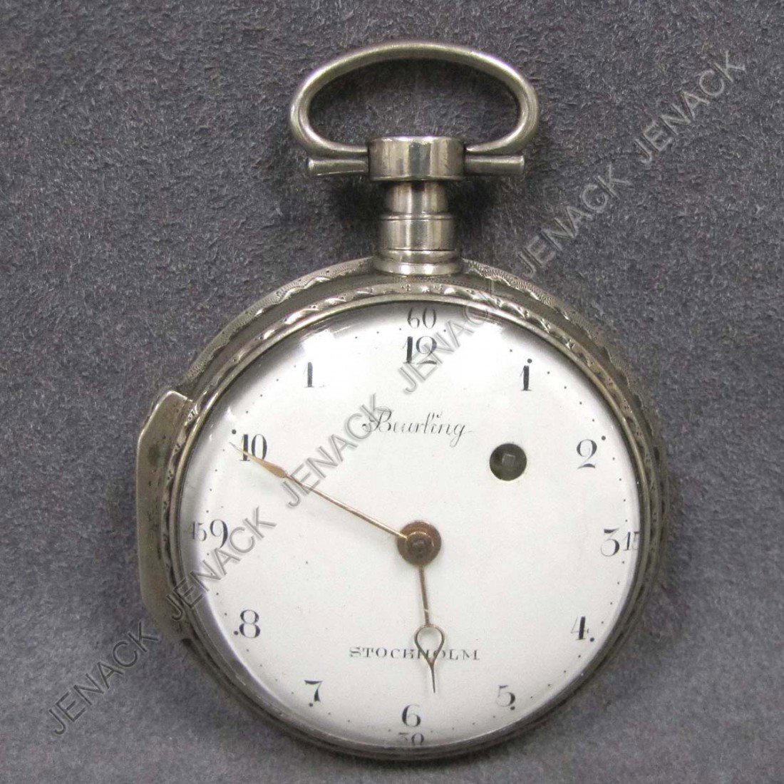 P.H. BOURLING STOCKHOLM SILVER FUZEE POCKET WATCH: P.H. BOURLING, STOCKHOLM SILVER FUZEE KEY WIND OPEN-FACE POCKET WATCH, 19TH CENTURY #550. 57MM