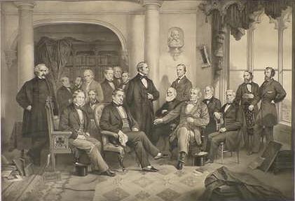 STEEL ENGRAVING, AFTER CHAPPEL: STEEL ENGRAVING, "OUR GREAT AUTHORS-A LITERARY PARTY AT THE HOME OF WASHINGTON IRVING", T. SINCLAIR AFTER A. CHAPPEL. 21 X 30" **DUE TO THE SIZE AND/OR FRAGILITY OF THIS LOT, STANDARD IN-HOUSE SHIPPIN