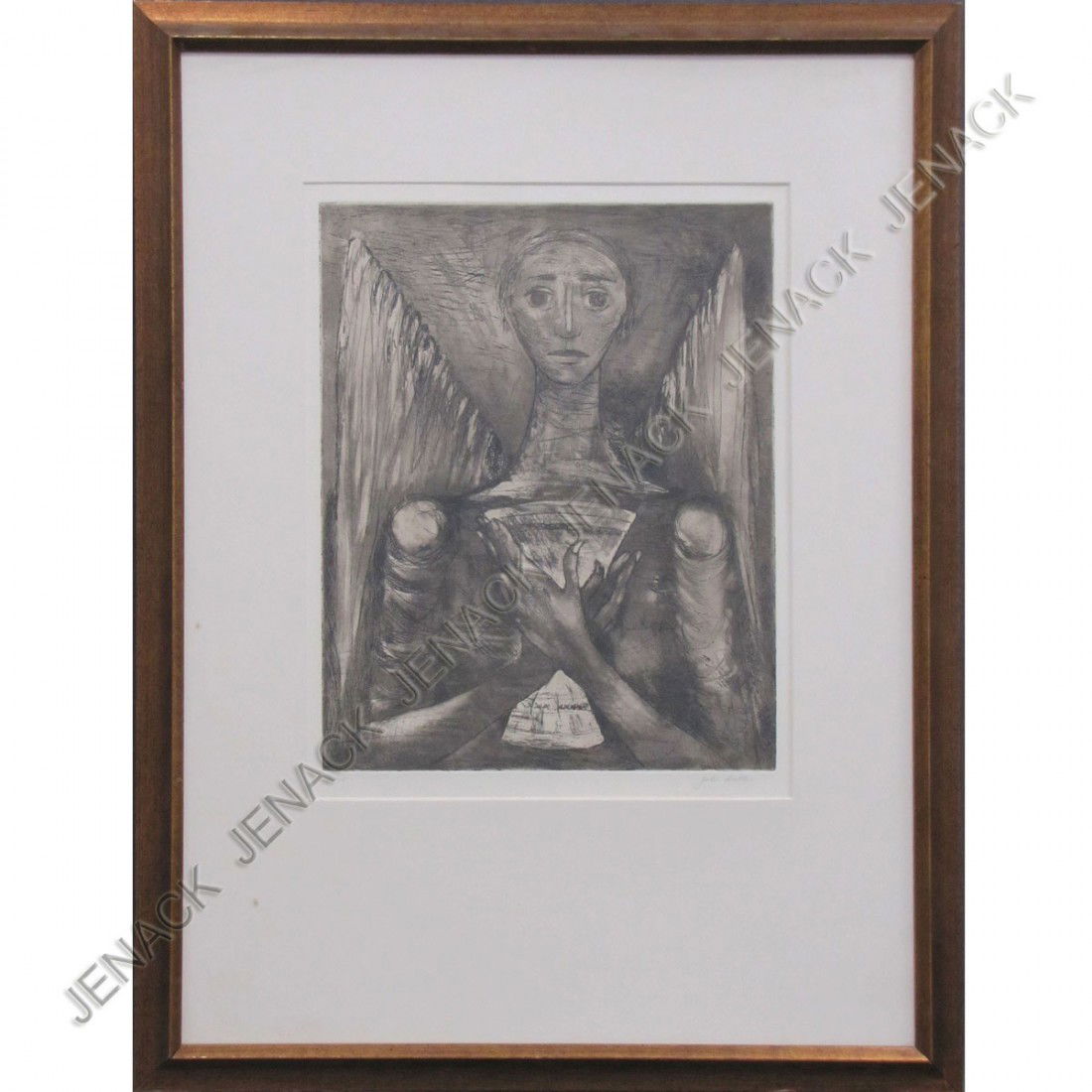 JOHN HUTTON (BRITISH 1906-1978), ETCHING, GABRIEL: JOHN HUTTON (BRITISH 1906-1978), ETCHING, GABRIEL, SIGNED #34/75. PLATE 17 3/4 X 14 3/4"; FRAMED AND GLAZED-34 X 27"