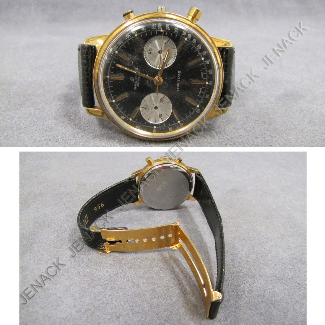 BREITLING 17-JEWEL "TOP TIME" CHRONOGRAPH: VINTAGE BREITLING GOLD FILLED 17-JEWEL "TOP TIME" CHRONOGRAPH. 38MM (MISSING SUBSIDIARY HANDS)