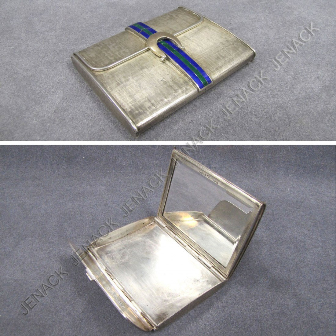 CARTIER 925 STERLING ENAMEL COMPACT: CARTIER 925 STERLING ENAMEL COMPACT. 3 1/8 X 2 1/2"; GROSS WEIGHT 4.48 OZT