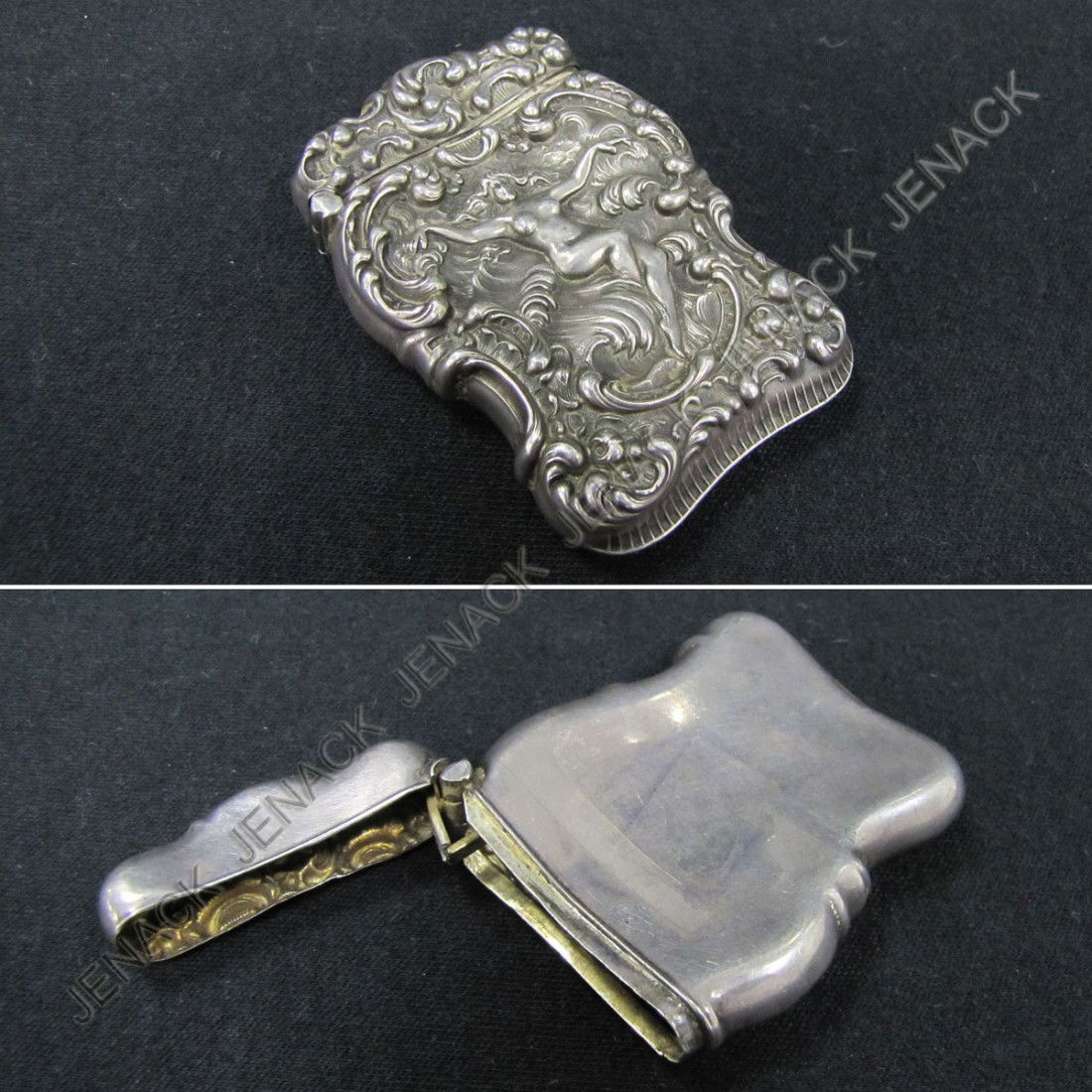 ART NOUVEAU STERLING MATCH BOX WITH STRIKE, SIGNED: ART NOUVEAU STERLING MATCH BOX WITH STRIKE, SIGNED UNGER BROS. 2 1/2 X 1 3/4"; 0.77 OZT