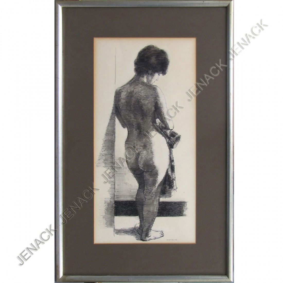 JOSEPH HIRSCH (AMERICAN NYC 1910-1981), INK/GOUACH: JOSEPH HIRSCH (AMERICAN NYC 1910-1981), INK/GOUACHE, FIGURE STUDY, SIGNED. SIGHT 16 X 7 1/2"; FRAMED AND GLAZED-22 X 13 1/2"