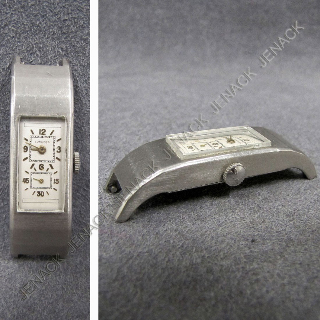 VINTAGE LONGINES PLATINUM LADY'S WRISTWATCH: VINTAGE LONGINES PLATINUM (MARKED) 17-JEWEL (622) DOUBLE-DIAL LADY'S WRISTWATCH (NO BAND). 14.43 GRAMS
