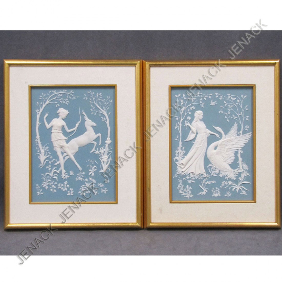 LOT (2) PARIAN PANELS INCLUDING LEDA AND THE SWAN: LOT (2) PARIAN PANELS INCLUDING LEDA AND THE SWAN AND DIANA AND THE STAG BY GEORGE MCMONIGLE. FRAMED 17 1/2 X 14 1/2"