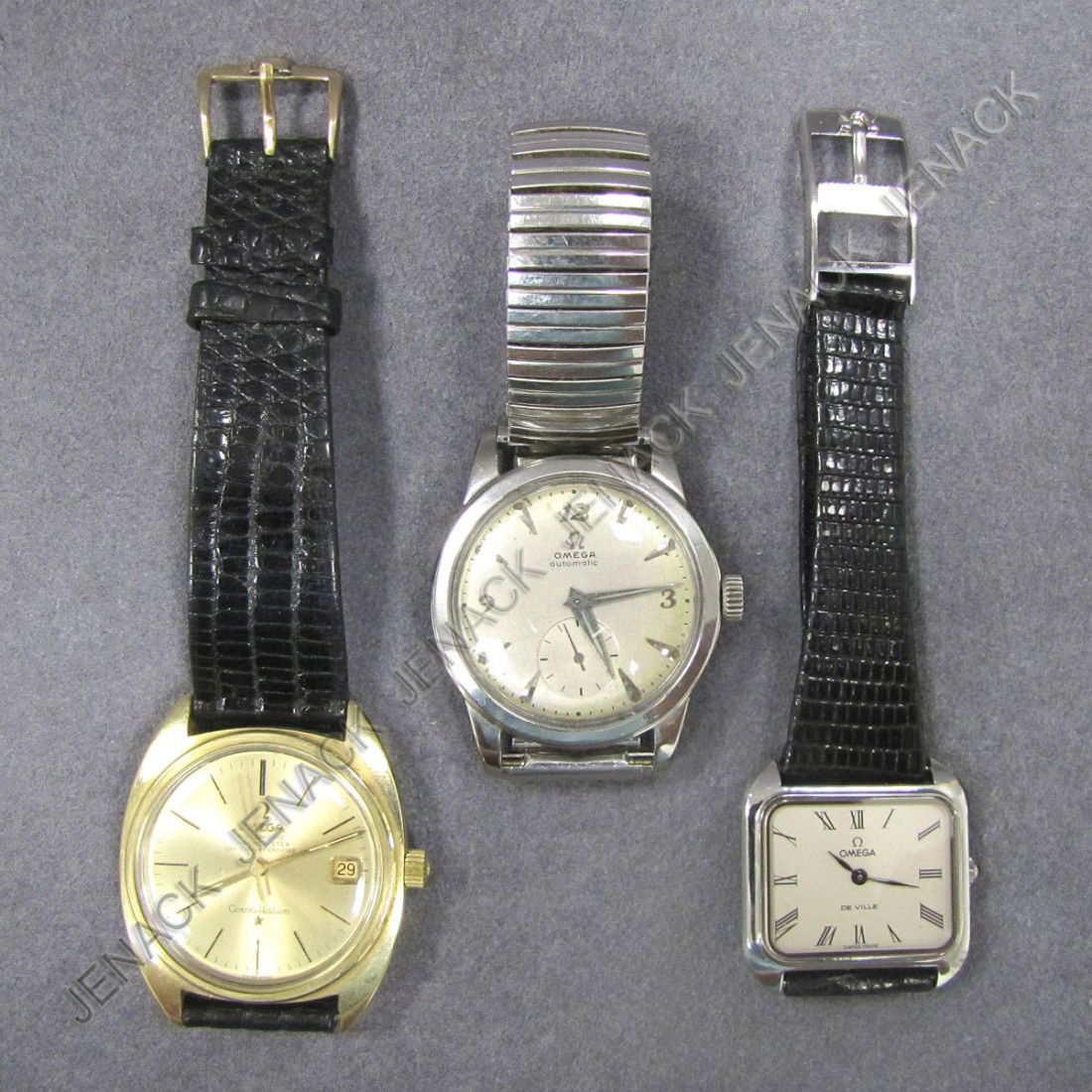 LOT (3) VINTAGE OMEGA WRISTWATCHES: LOT (3) VINTAGE OMEGA WRISTWATCHES INCLUDING GOLD FILLED/STAINLESS CONSTELLATION AUTOMATIC DATE-JUST WRISTWATCH, 35MM; STAINLESS 17-JEWEL AUTOMATIC, 35MM; STAINLESS 17 JEWEL DEVILLE, 30MM