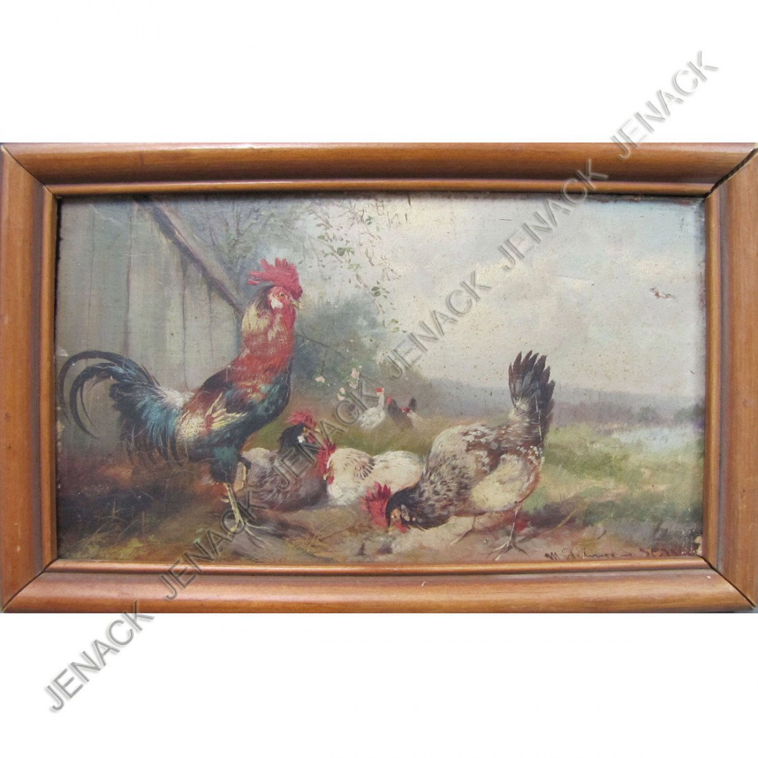 FRENCH SCHOOL (19TH CENTURY) OIL ON ARTIST PANEL: FRENCH SCHOOL (19TH CENTURY) OIL ON ARTIST PANEL, BARN YARD, SIGNED. FRAMED 5 X 8"