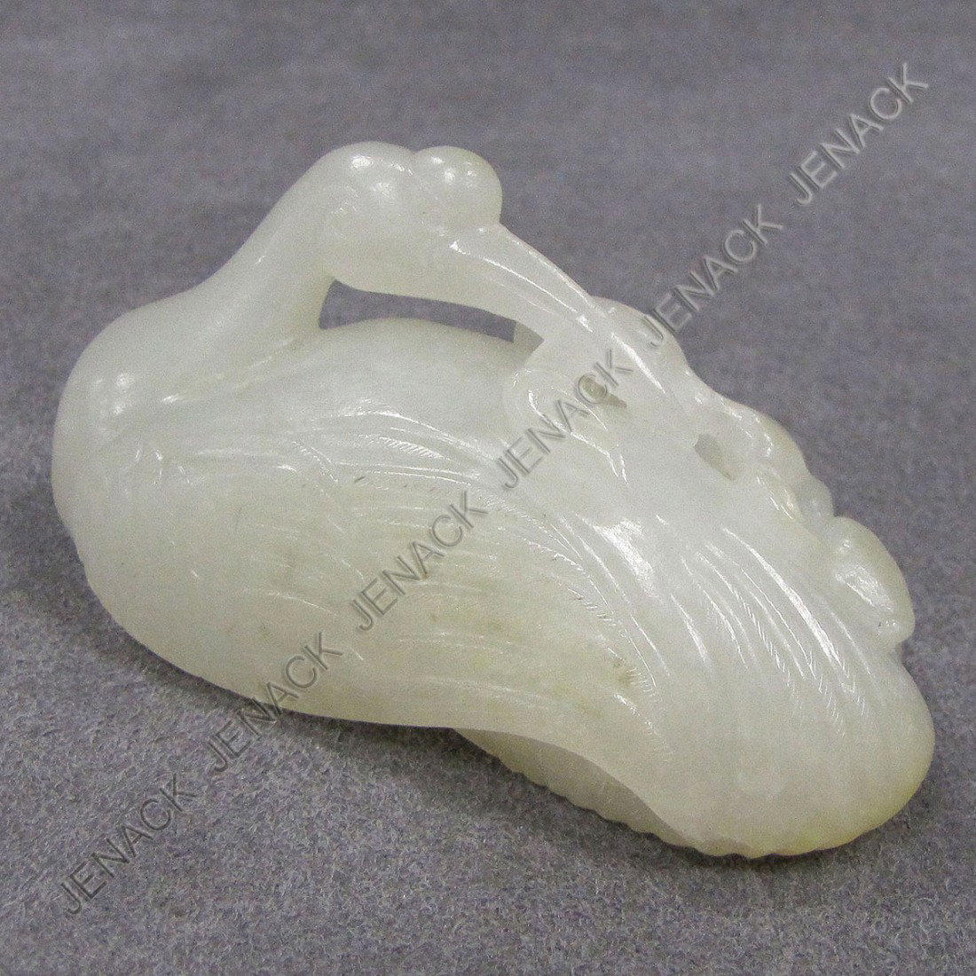 CHINESE CARVED JADE CRANE TOGGLE: CHINESE CARVED JADE CRANE TOGGLE. LENGTH 2 1/2"
