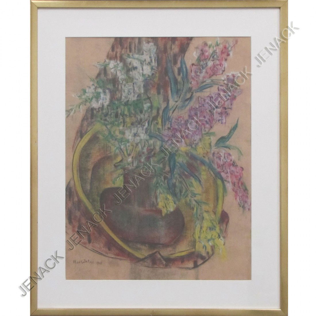 MAX WEBER (FRENCH/AMERICAN NY 1881-1961), PASTEL: MAX WEBER (FRENCH/AMERICAN NY 1881-1961), PASTEL ON BUFF PAPER, LUPINE, SIGNED 1949. SIGHT 24 X 18"; FRAMED AND GLAZED-31 X 25"