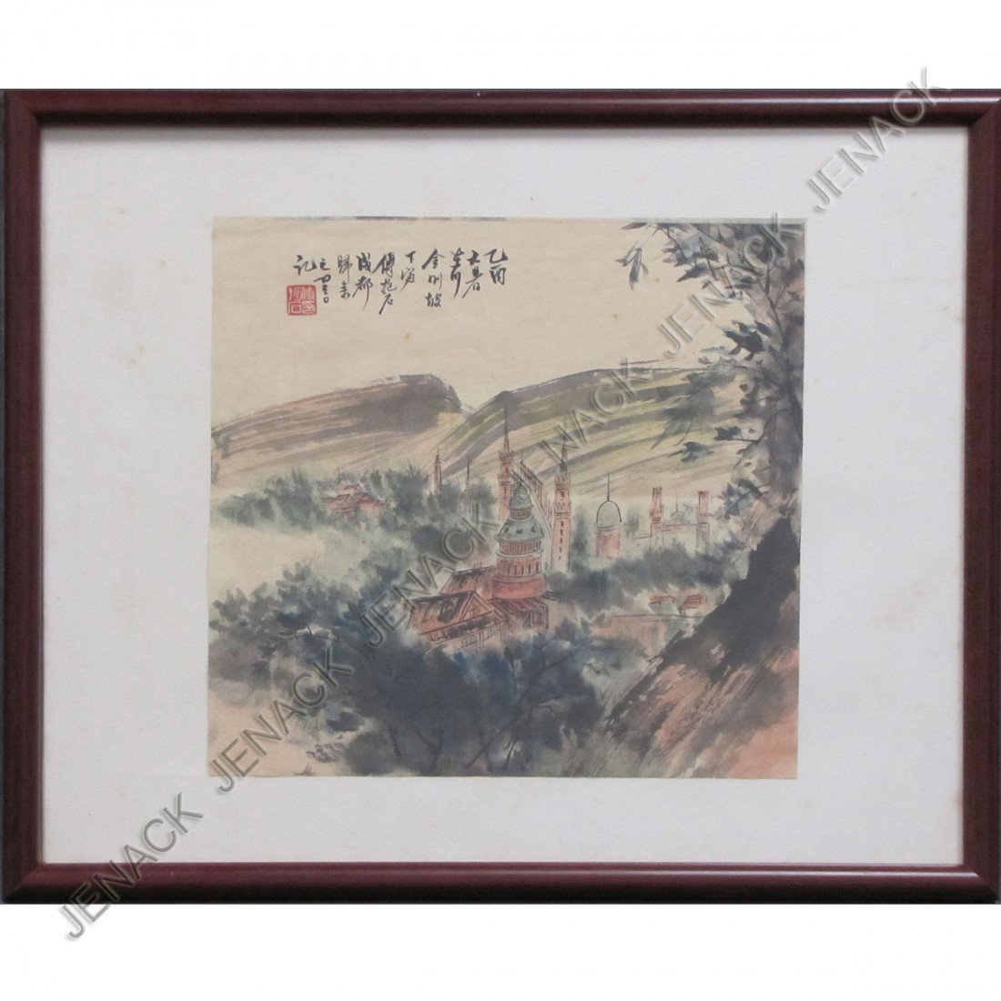 CHINESE WATERCOLOR EUROPEAN LANDSCAPE: CHINESE WATERCOLOR EUROPEAN LANDSCAPE, BEARING SIGNATURE FU BAO SHI. 12 X 12 1/2"; FRAMED AND GLAZED-17 X 21"