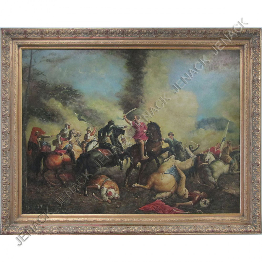 CONTINENTAL SCHOOL (20TH CENTURY), OIL ON CANVAS: CONTINENTAL SCHOOL (20TH CENTURY), OIL ON CANVAS, OTTOMAN BATTLE SCENE, UNSIGNED. 36 X 48"; FRAMED 45 X 56"
