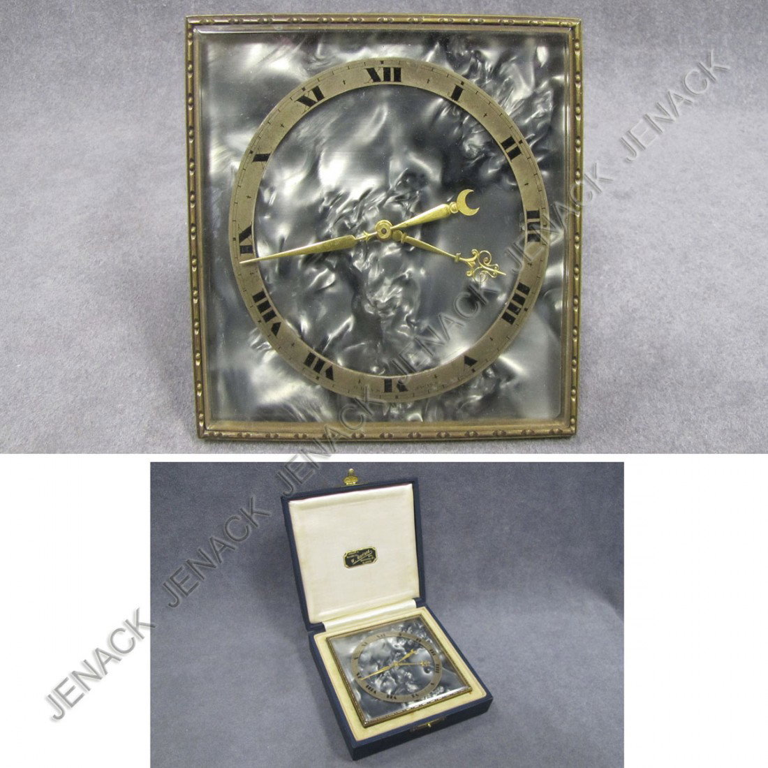 ART DECO DESK CLOCK WITH FITTED BOX: ART DECO DESK CLOCK WITH FITTED BOX, LABELED W. MORLAND, GLASGOW. 4 X 4"