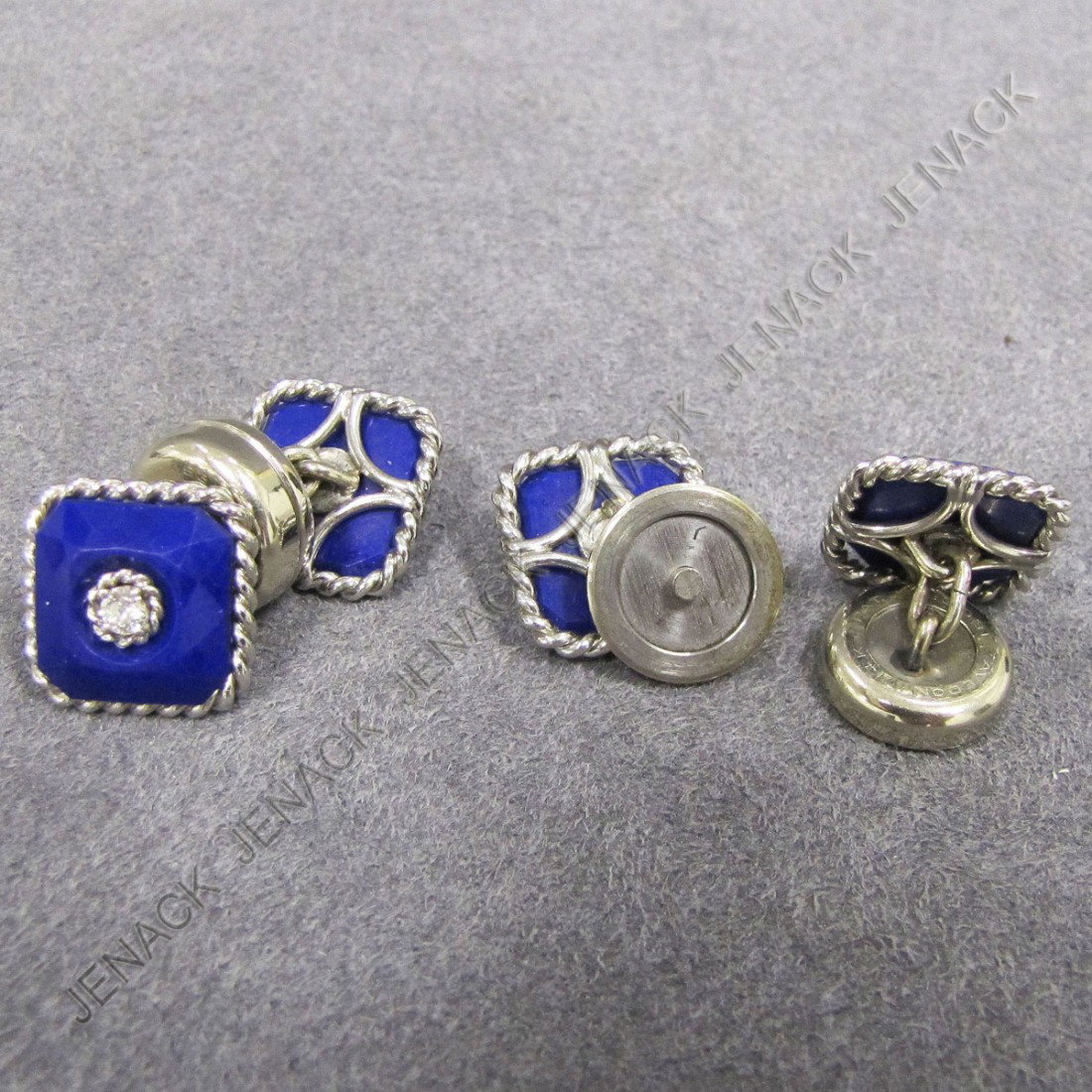 14K PLATINUM AVEDON LAPIS AND DIAMOND CUFFLINKS: 14K PLATINUM AVEDON LAPIS AND DIAMOND MAGNETIC CLIP CUFFLINKS. GROSS WEIGHT 24.2 GRAMS