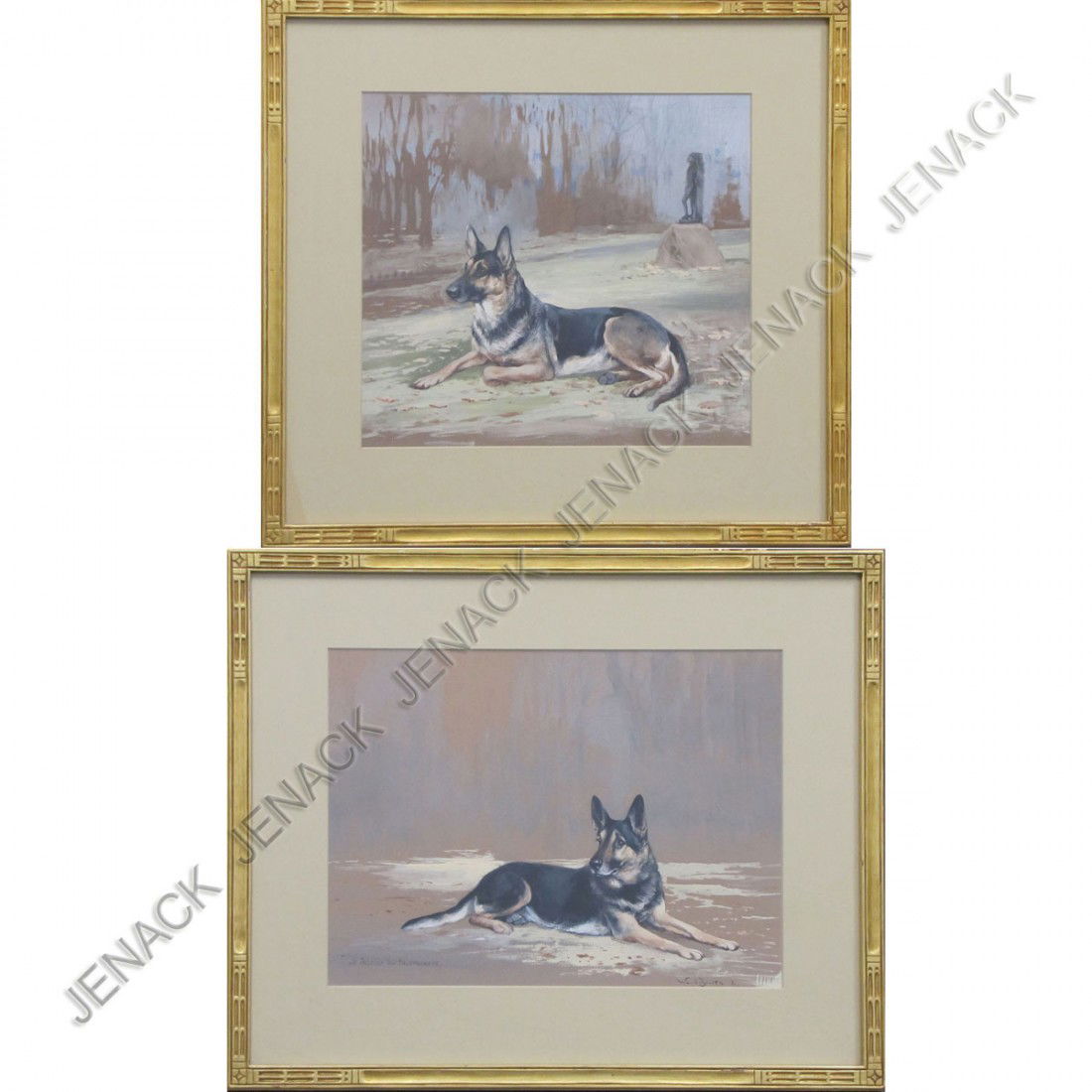 REUBEN WARD BINKS (BRITISH 1880-1950): REUBEN WARD BINKS (BRITISH 1880-1950), LOT (2) WATERCOLOR AND GOUACHE, DOG PORTRAITS INCLUDING "CHAMPION THEODOLF VON HAGENSCHESS" & "BODO", SIGNED 1931, SIGHT 11 X 15"; FRAMED AND GLAZED-18 X 22" & 1