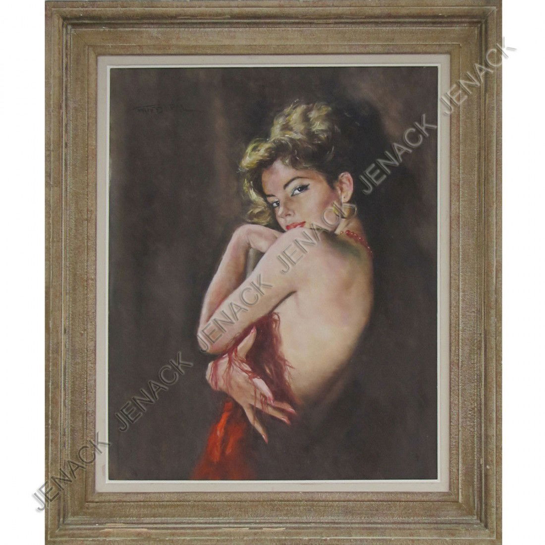PAL FRIED (AMERICAN/HUNGARIAN 1893-1976), OIL: PAL FRIED (AMERICAN/HUNGARIAN 1893-1976), OIL ON CANVAS, LADY IN RED, SIGNED. 30 X 24"; FRAMED 39 X 33"