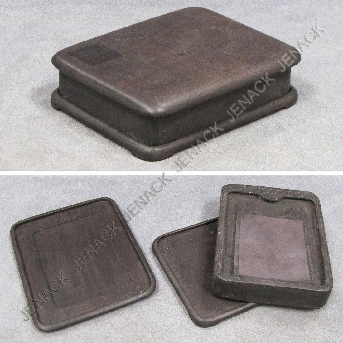CHINESE CARVED INK STONE WITH BOX: CHINESE CARVED INK STONE WITH BOX. 5 1/2 X 4 1/2"