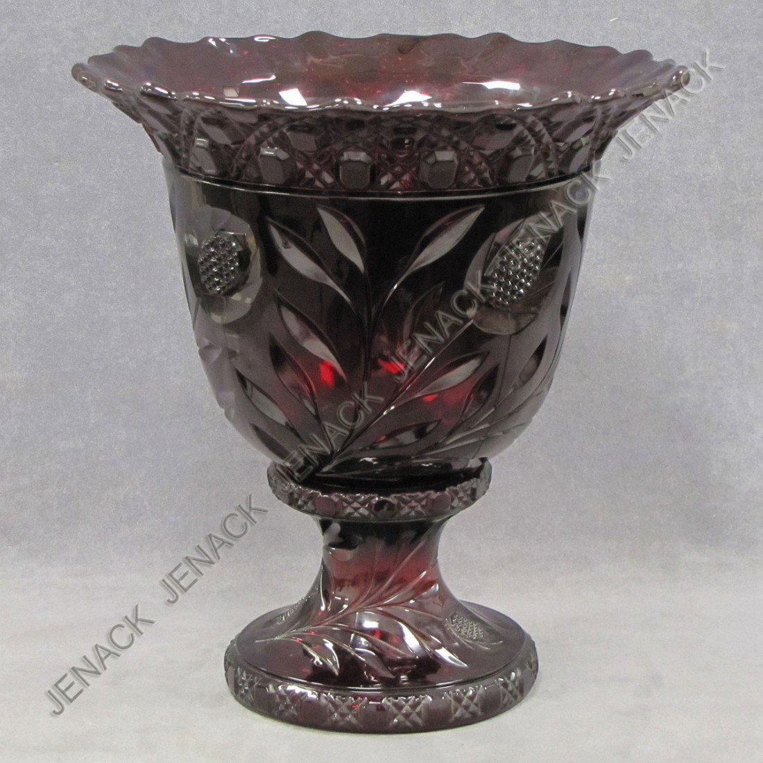 FENTON RUBY GLASS WINE COOLER ON STAND: FENTON RUBY GLASS WINE COOLER ON STAND. HEIGHT 13 1/2"; DIAMETER 12 1/2"