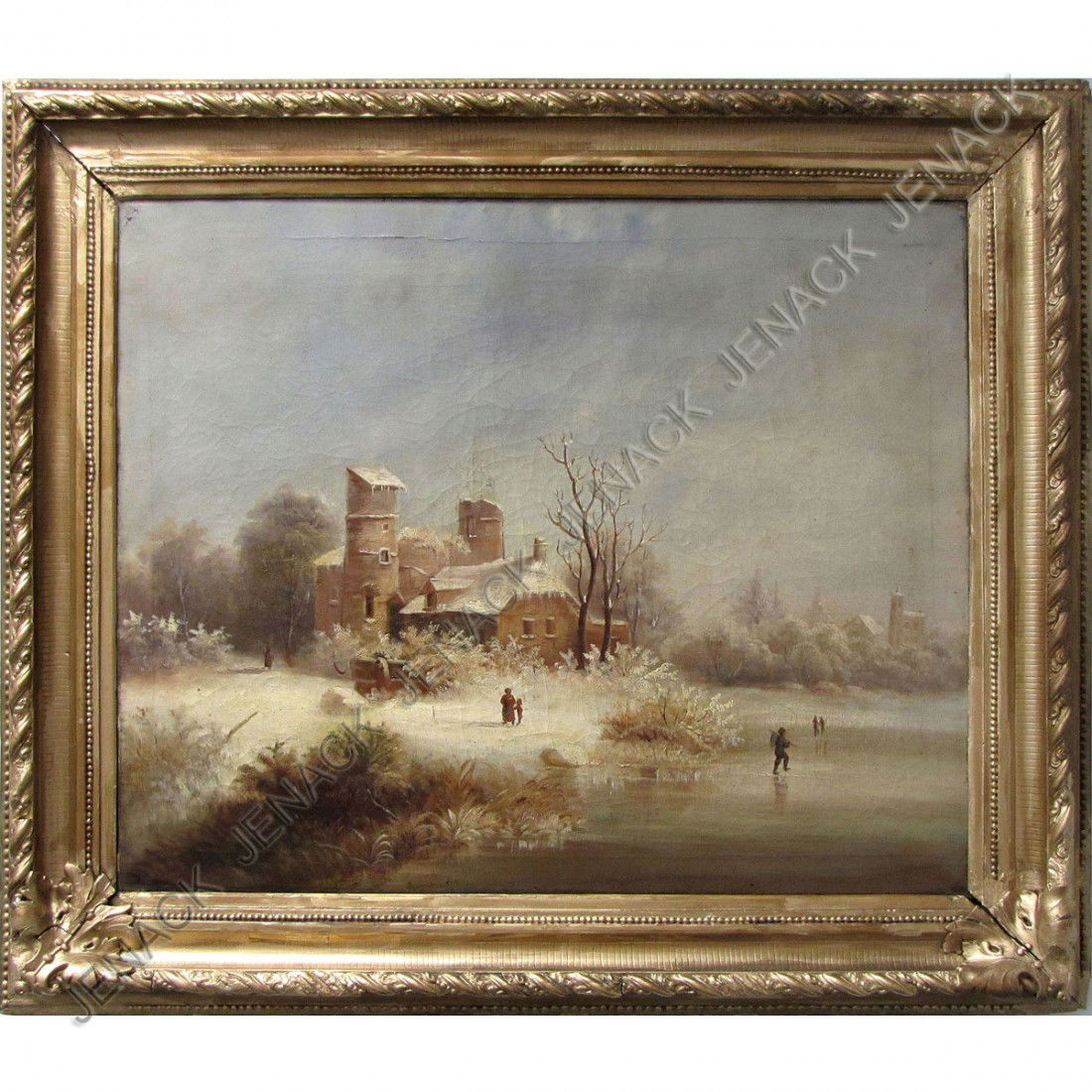 DUTCH SCHOOL (19TH CENTURY), OIL ON CANVAS, WINTER: DUTCH SCHOOL (19TH CENTURY), OIL ON CANVAS, WINTER LANDSCAPE WITH SKATERS, BEARING SIGNATURE, KRUSEMAN. 22 X 27"; FRAMED 29 X 34" (RELINED)