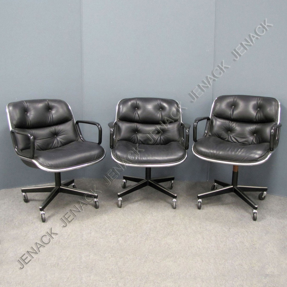 LOT (3) CHARLES POLLACK FOR KNOLL STUDIOS CHAIRS: LOT (3) CHARLES POLLACK FOR KNOLL STUDIOS CHROME & LEATHER SWIVEL ARM CHAIRS