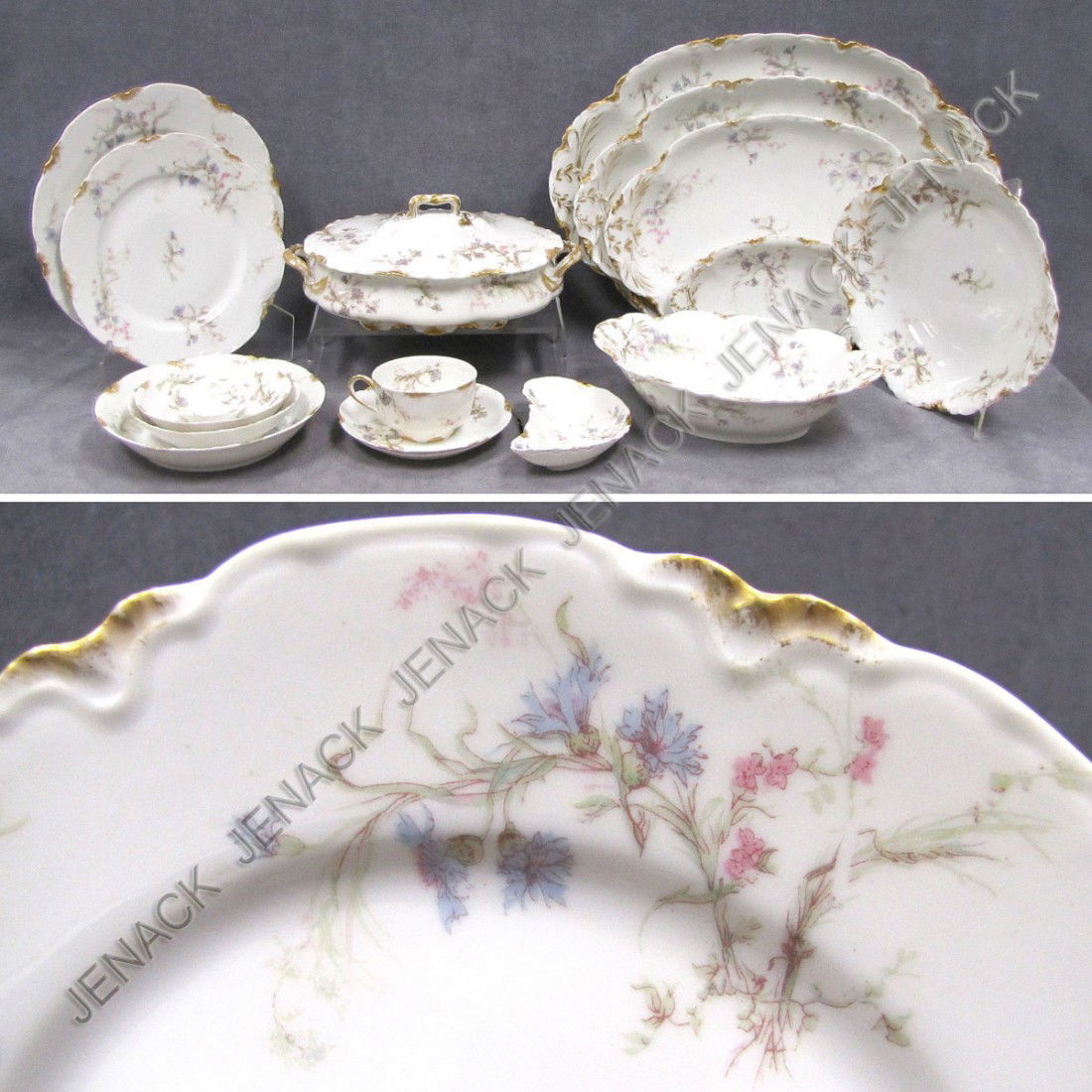 HAVILAND LIMOGES "SCHLEIGER 70" DINNER SERVICE: HAVILAND LIMOGES "SCHLEIGER 70" PORCELAIN DINNER SERVICE INCLUDING (12) LUNCHEON PLATES, 8 1/2"; (11) DINNER PLATES, 9 1/2"; (10) SOUP BOWLS, 7 1/2"; (10) SALT, 2 3/4"; (20) SAUCERS, 5 7/8"; (10) SMAL