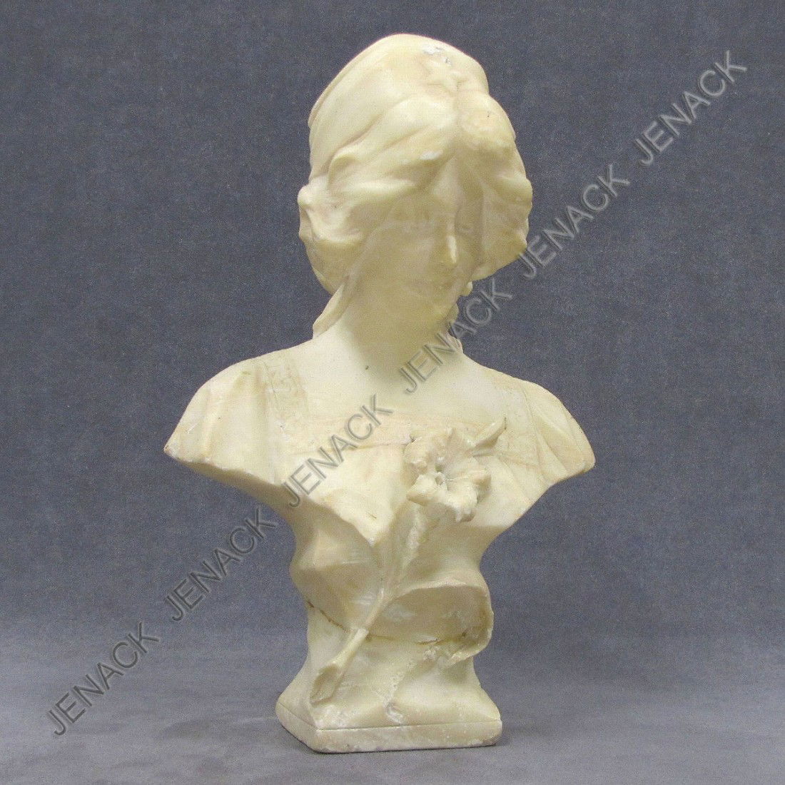 ADOLFO CIPRIANI (ITALIAN ACTIVE 1895-1930), BUST: ADOLFO CIPRIANI (ITALIAN ACTIVE 1895-1930), ALABASTER, BUST OF A YOUNG WOMAN, SIGNED. HEIGHT 15 1/2" (REPAIRED)