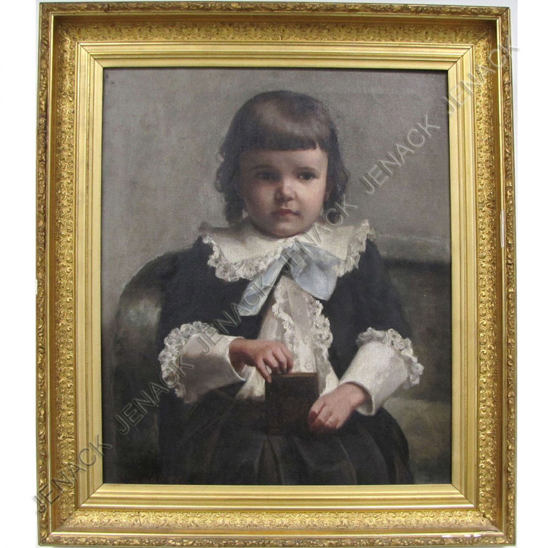 C. HATFIELD AVERY (AMERICAN 18/20TH CENTURY), OIL: C. HATFIELD AVERY (AMERICAN 18/20TH CENTURY), OIL ON CANVAS, PORTRAIT OF ALICE HATFIELD LEARY HOLDING DAGUERREOTYPE, SIGNED. 22 X 18"; FRAMED 26 X 23 1/2"