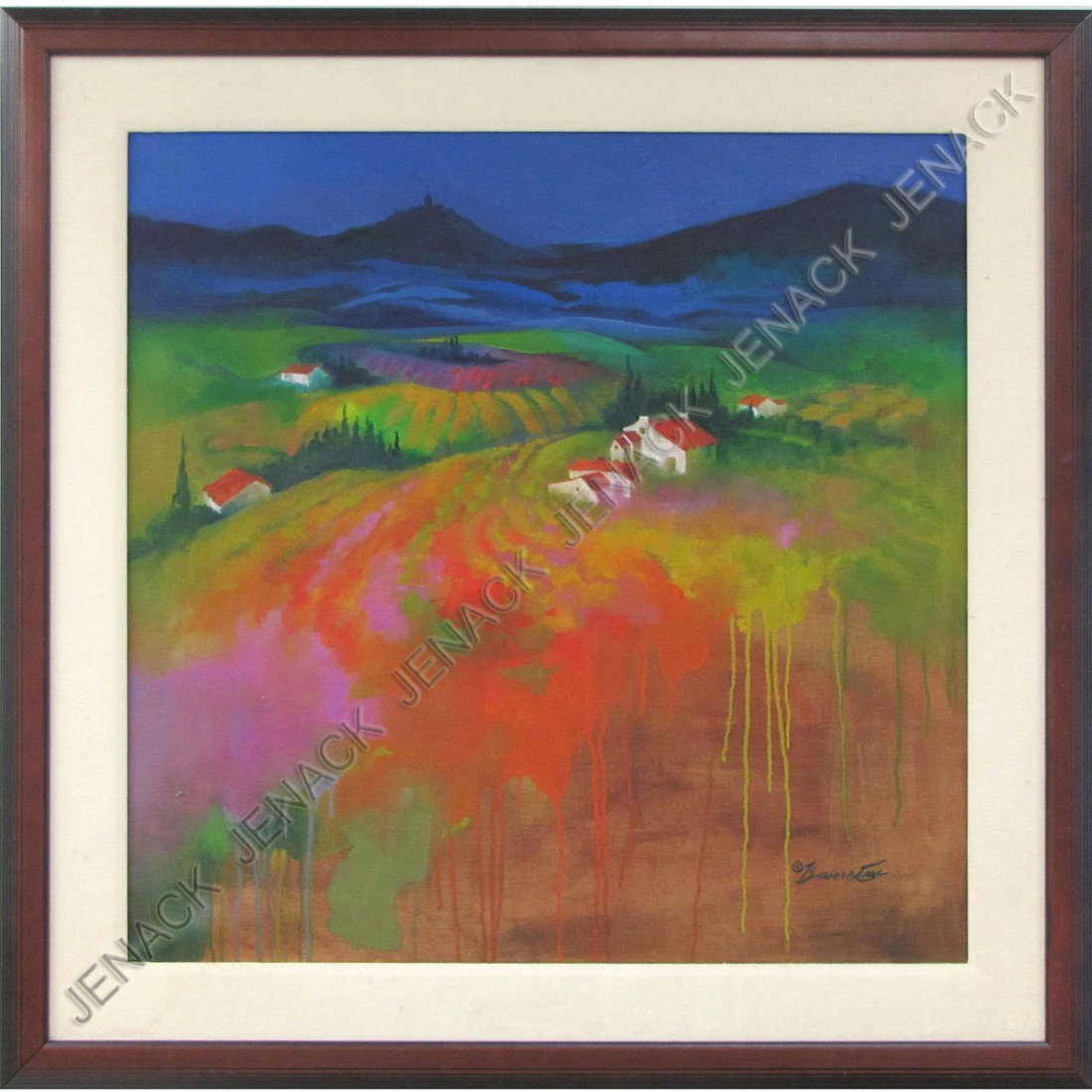 BARBARA CARR (AMERICAN 20TH CENTURY), ACRYLIC: BARBARA CARR (AMERICAN 20TH CENTURY), ACRYLIC/MIXED MEDIUM, VIEW IN TUSCANY, SIGNED. 32 X 32"; FRAMED & GLAZED 41 X 41"