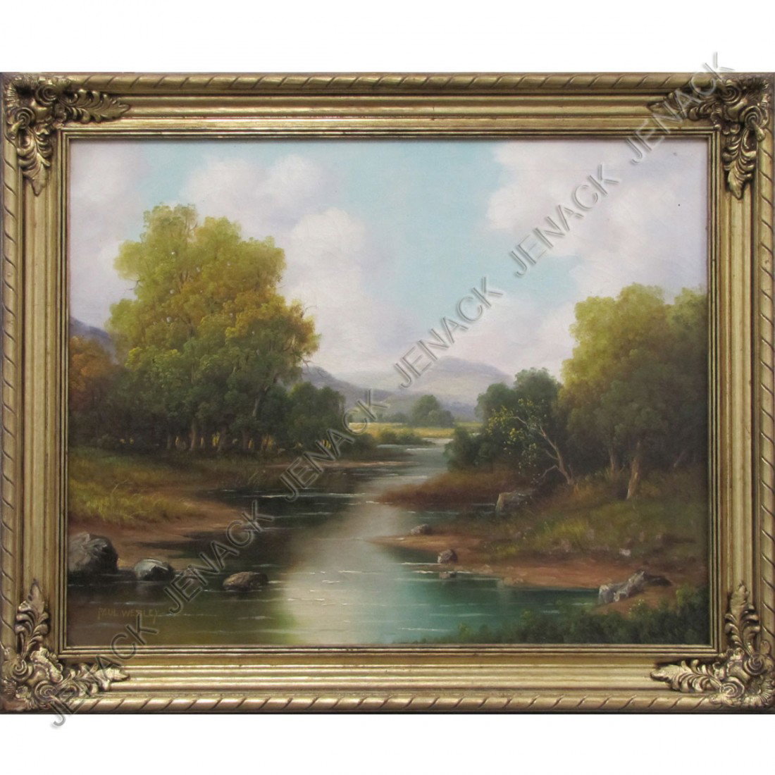 PAUL WESLEY (AMERICAN 20TH CENTURY) OIL ON CANVAS: PAUL WESLEY (AMERICAN 20TH CENTURY) OIL ON CANVAS, PASTORAL LANDSCAPE, SIGNED. FRAMED 29 X 35"