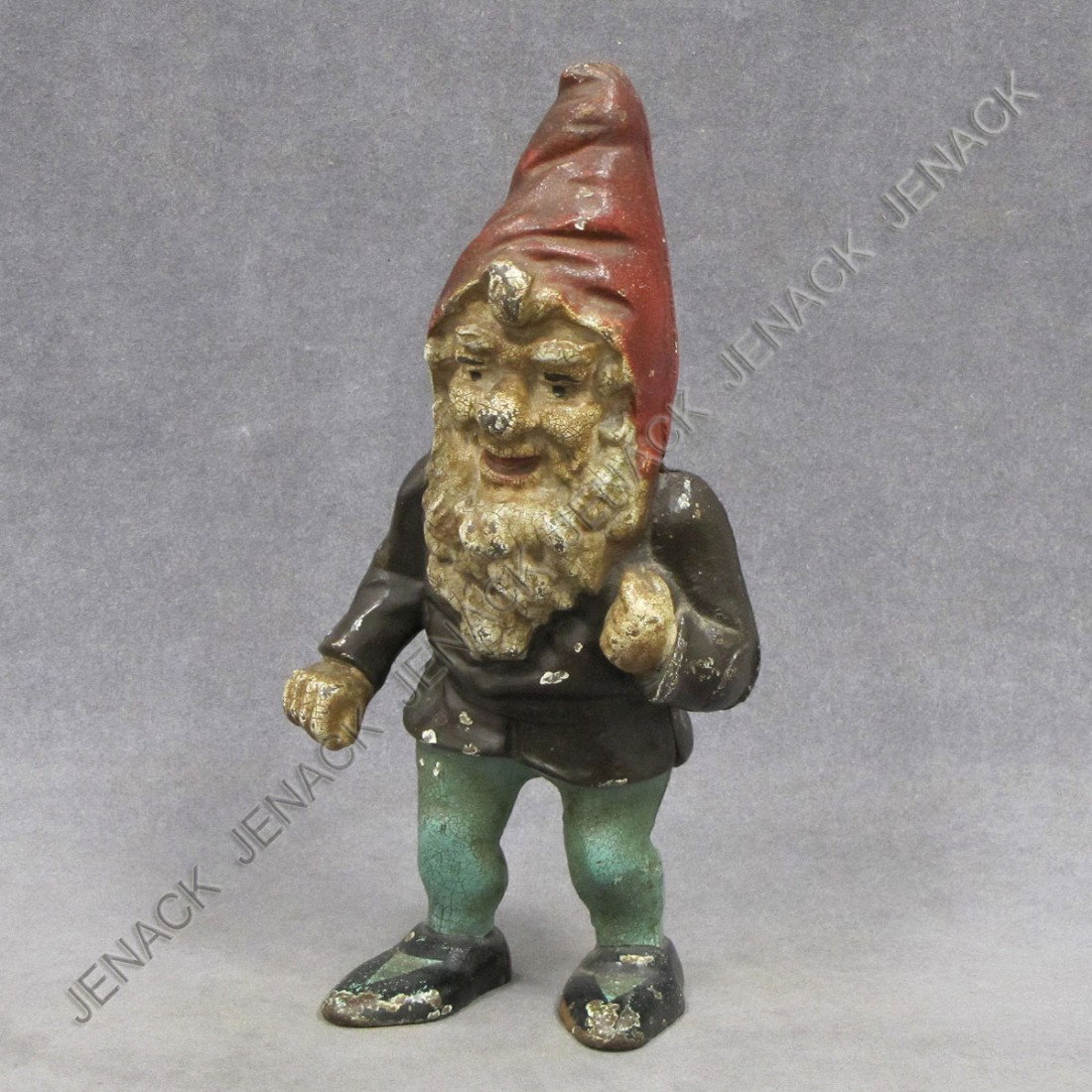 VINTAGE CAST IRON PAINTED DOORSTOP, GNOME : VINTAGE CAST IRON PAINTED DOORSTOP, GNOME. HEIGHT 10 3/4"