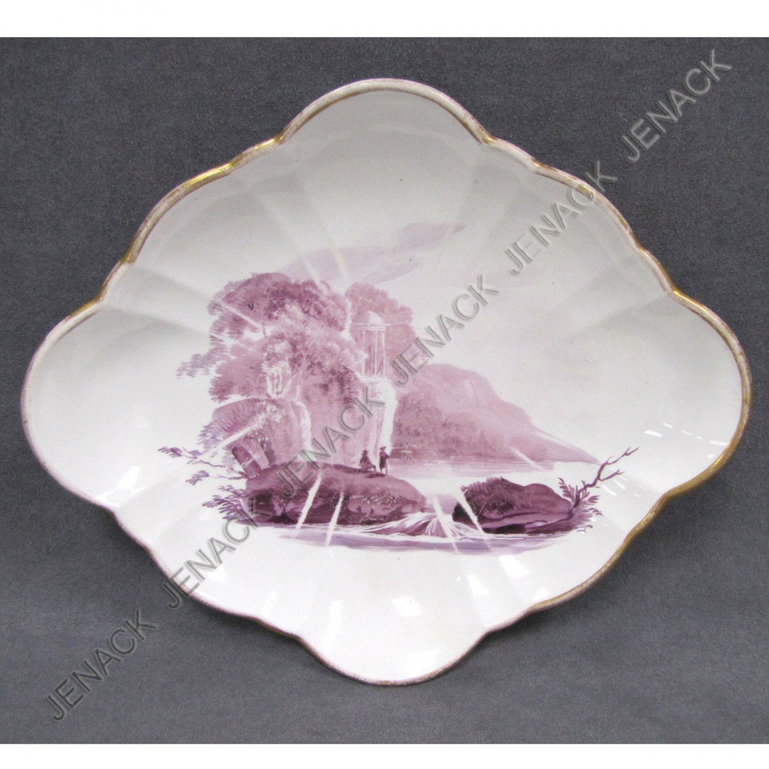 WEDGWOOD DECORATED PORCELAIN DESSERT DISH: WEDGWOOD DECORATED PORCELAIN DESSERT DISH, POSSIBLY PAINTED BY JOHN CUTTS, C.1815. 9 X 10 1/2"