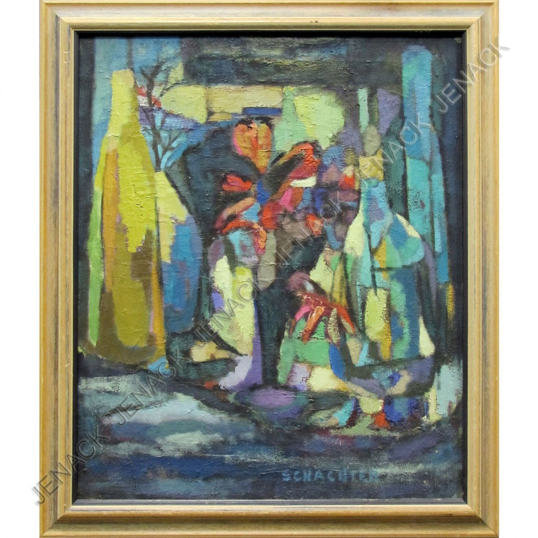 ELSA SCHACHTER (AMERICAN 20TH CENTURY) OIL: ELSA SCHACHTER (AMERICAN PROVINCETOWN 20TH CENTURY), OIL ON CANVAS, ABSTRACT STILL LIFE, SIGNED. 24 X 20"; FRAMED 28 X 24"