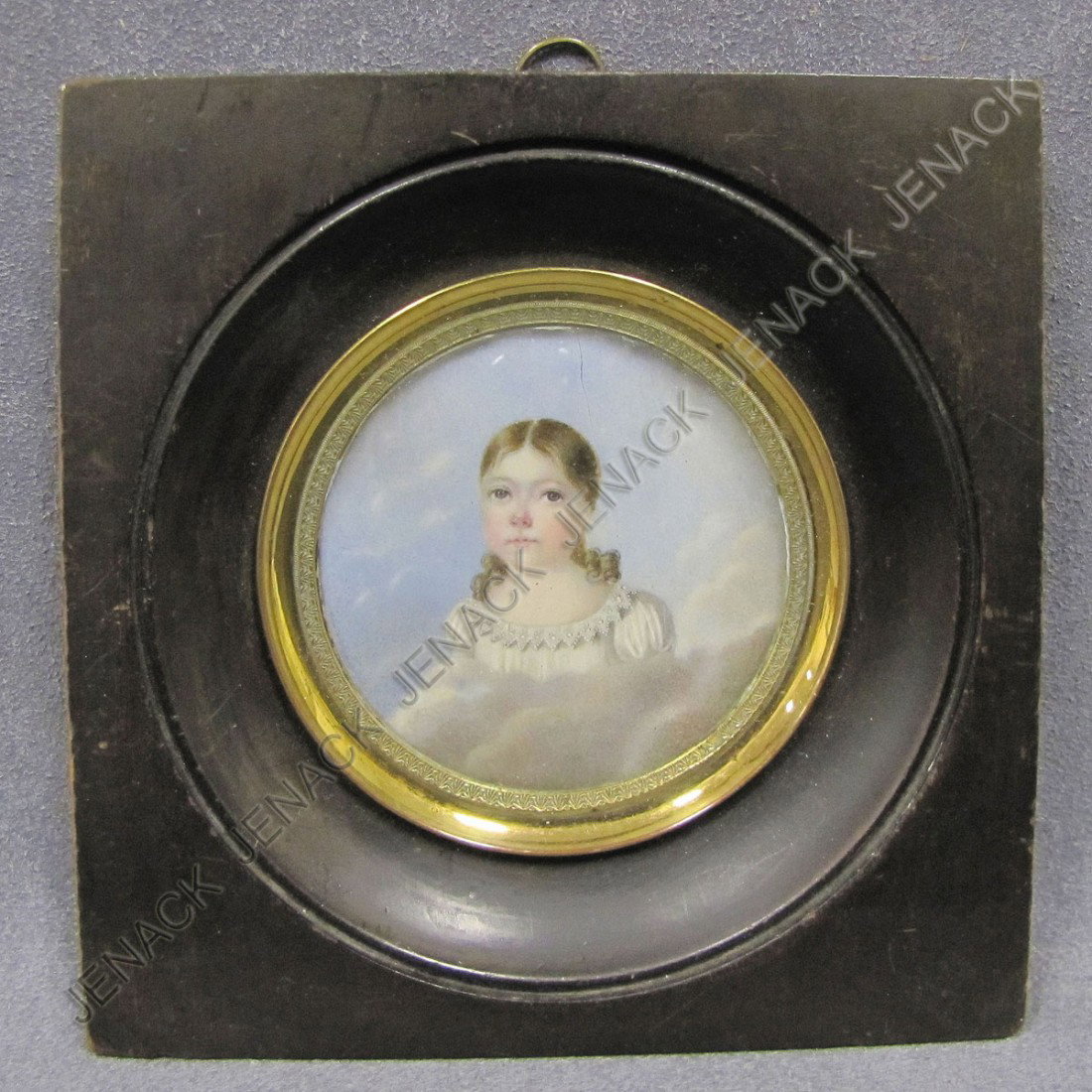 ENGLISH SCHOOL (19TH CENTURY) PORTRAIT MINIATURE: ENGLISH SCHOOL (19TH CENTURY) PORTRAIT MINIATURE WATERCOLOR ON IVORY, YOUNG GIRL. FRAMED AND GLAZED-4 1/2 X 4 1/2" **CANNOT EXPORT IVORY**