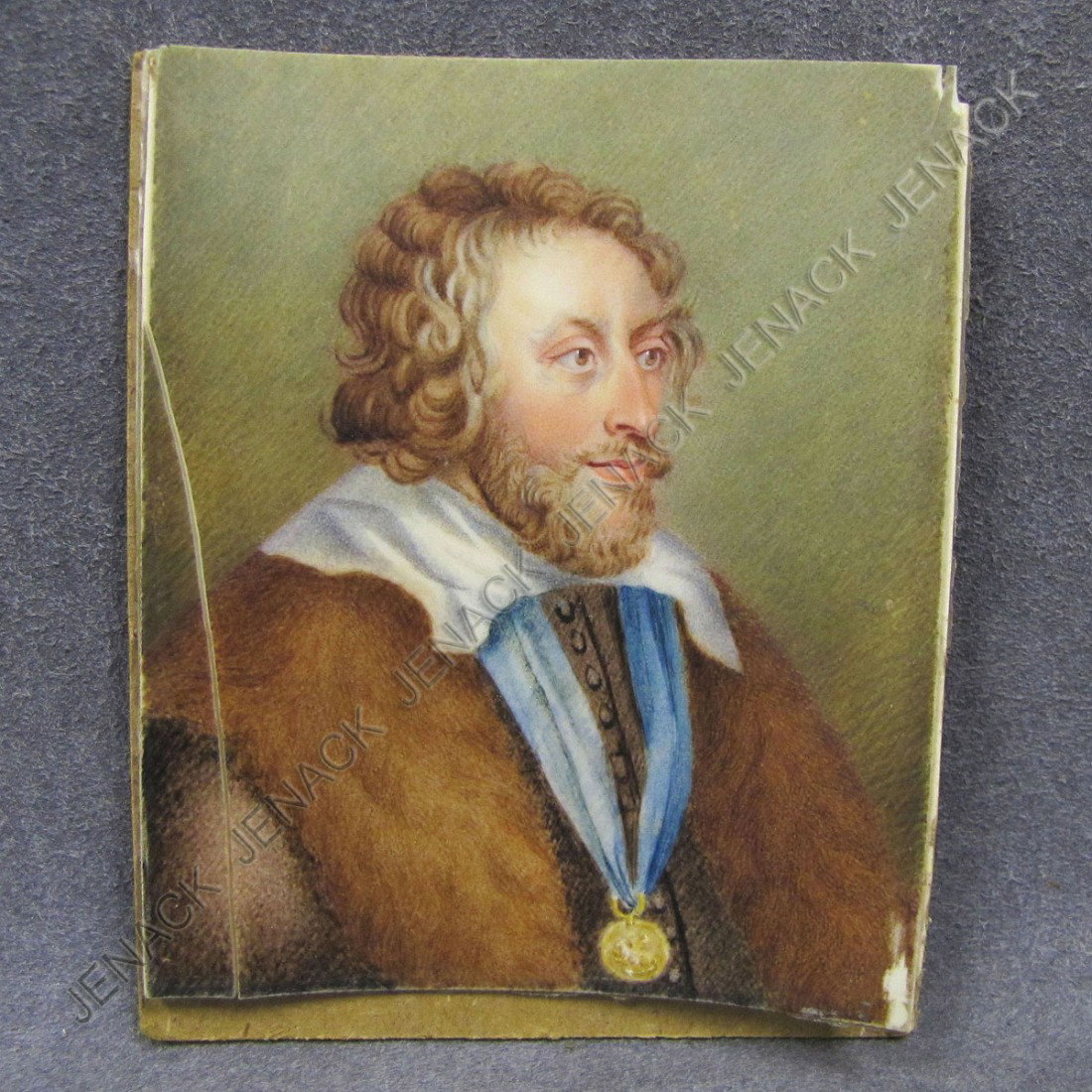 AFTER RUBENS (19TH CENTURY) PORTRAIT MINIATURE: AFTER RUBENS (19TH CENTURY) PORTRAIT MINIATURE WATERCOLOR ON IVORY, THOMAS HOWARD, EARL OF ARUNDEL, CASED (UNRELATED). 3 1/2 X 3" **CANNOT EXPORT IVORY**