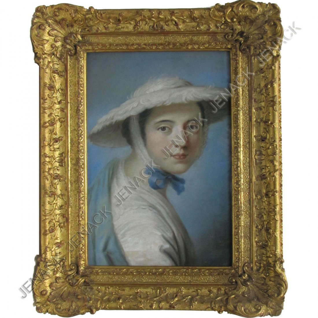 CIRCLE OF WILLIAM HOARE OF BATH, PASTEL ON PAPER: CIRCLE OF WILLIAM HOARE OF BATH, PASTEL ON PAPER, MRS. THOMAS GIFFARD, NEE BARBARA THROCKMORTON (-1764), AFTER THE ORIGINAL PASTEL AT COUGHTON COURT, NATIONAL TRUST, UNSIGNED. SIGHT 16 1/2 X 10 1/2";