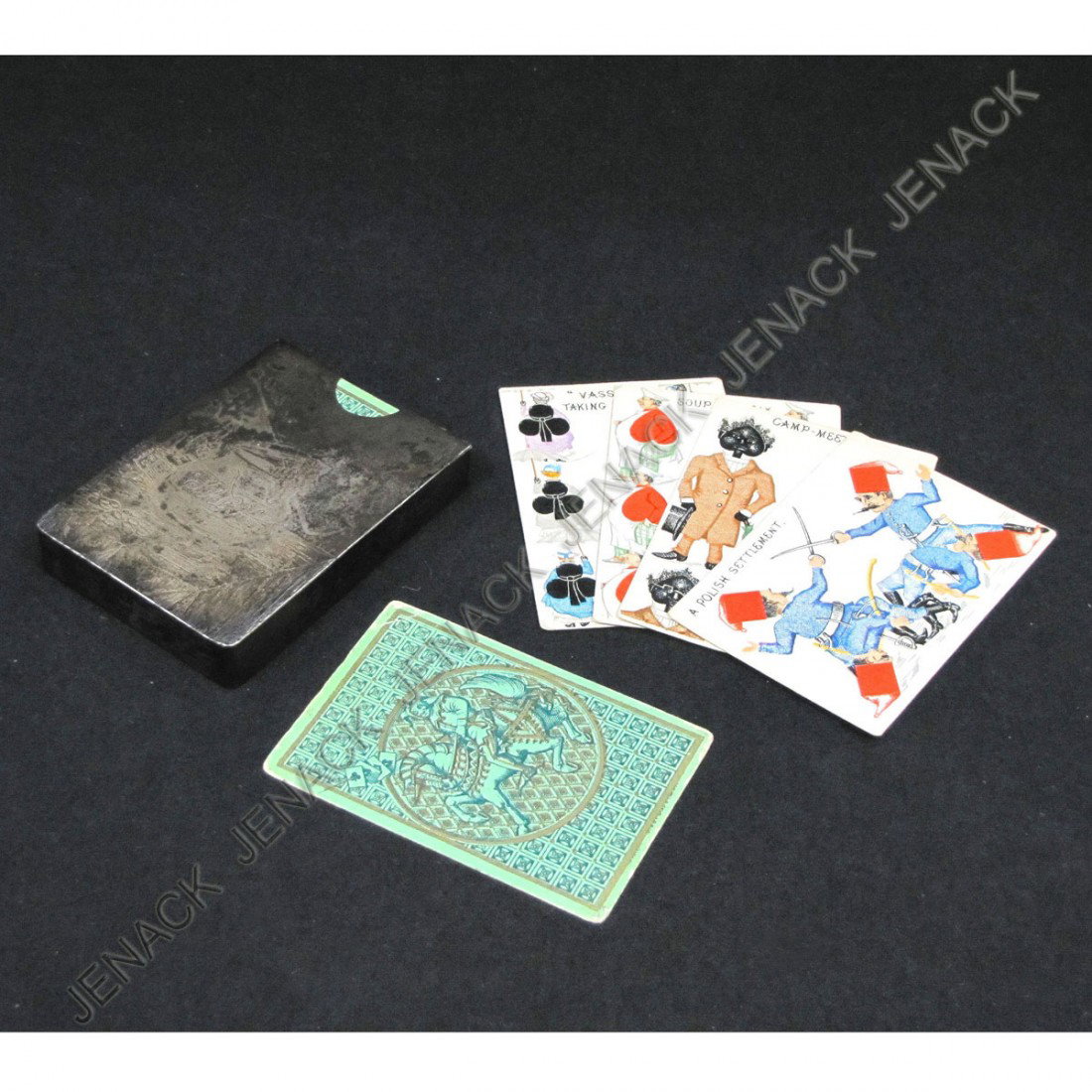 SET TIFFANY & CO. HARLEQUIN PLAYING CARDS (52 CARD: VICTORIAN SILVER PLATE CARD SLEEVE WITH SET TIFFANY & CO. HARLEQUIN PLAYING CARDS (52 CARDS + 1/BLANK CARD)