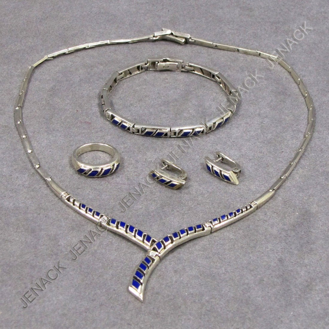SET (4) 925 STERLING & LAPIS LAZULI NECKLACE: SET (4) 925 STERLING & LAPIS LAZULI NECKLACE, BRACELET, PIERCED EARRINGS & RING, RING SIZE 8; GROSS WEIGHT 1.92 OZT