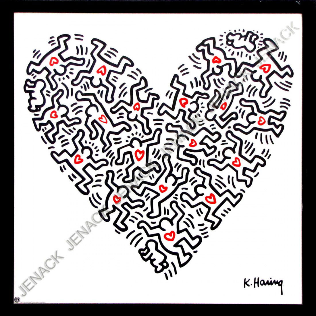KEITH HARING (AMERICAN NY 1958-1992), POSTER: KEITH HARING (AMERICAN NY 1958-1992), POSTER, LOVE, SIGNED ESTATE OF KEITH HARING 1998. FRAMED AND GLAZED-31 1/2 X 31"