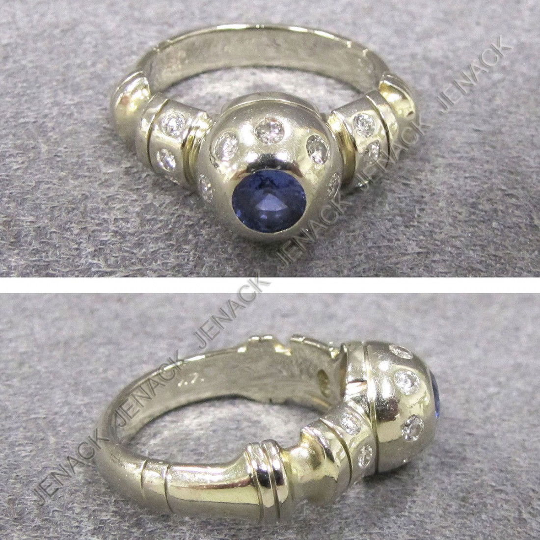 14K WHITE GOLD DIAMOND AND BLUE SAPPHIRE RING: 14K WHITE GOLD DIAMOND AND BLUE SAPPHIRE RING. RING SIZE 7 1/4; DIAMOND TWT 0.50 CT; SAPPHIRE 0.85 CT; GROSS WEIGHT 7.48 GRAMS. (WITH ORIGINAL RECEIPT)